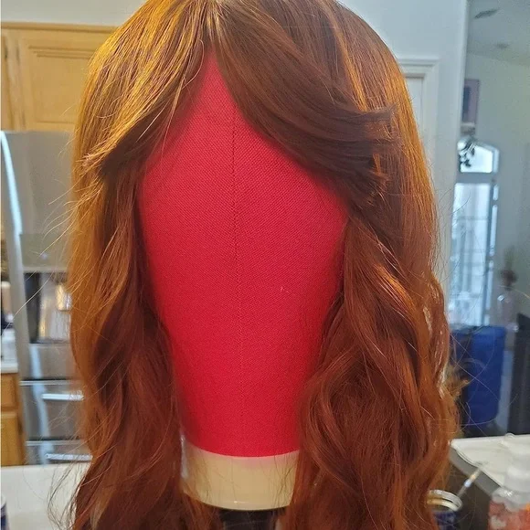 [26 INCHES] Auburn Long Wavy Wig with Bangs - Picture 8 of 9